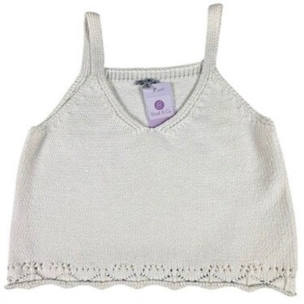 NWT White Birch Tank Top Womens M Cream Knit V-Neck Pointelle Eyelet Trim Cotton
